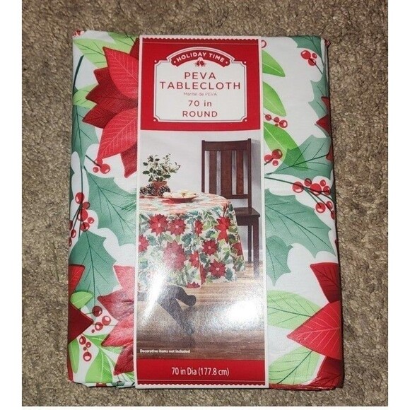 PEVA Poinsettia Tablecloth 70in round - Picture 1 of 3